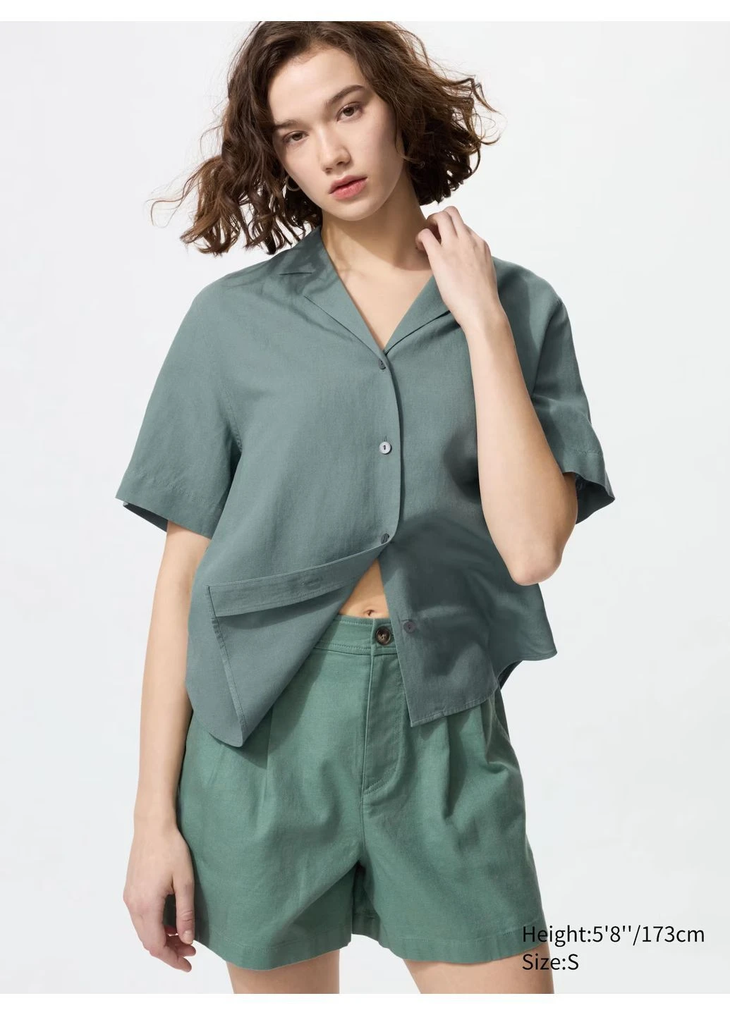 Зелёная блузка из льняной смеси Uniqlo