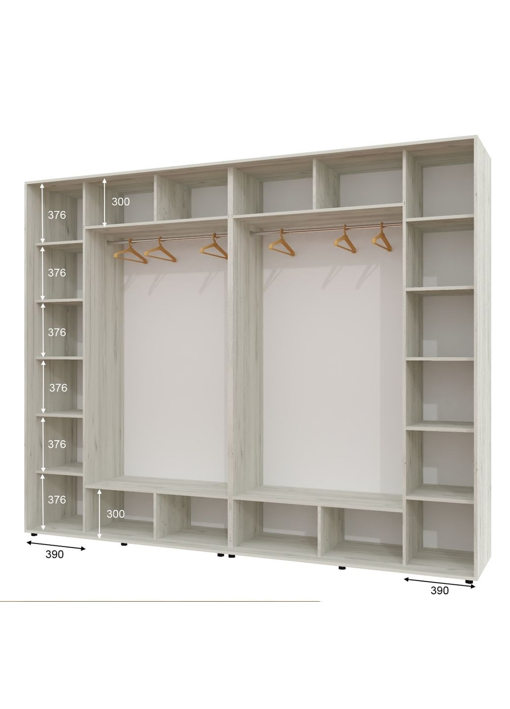 Шкаф-купе четырехдверный 300*60*220 см Дуб крафт белый 4 двери ДСП + Зеркало + Зеркало + ДСП ШК-02 Алекса (360479141)