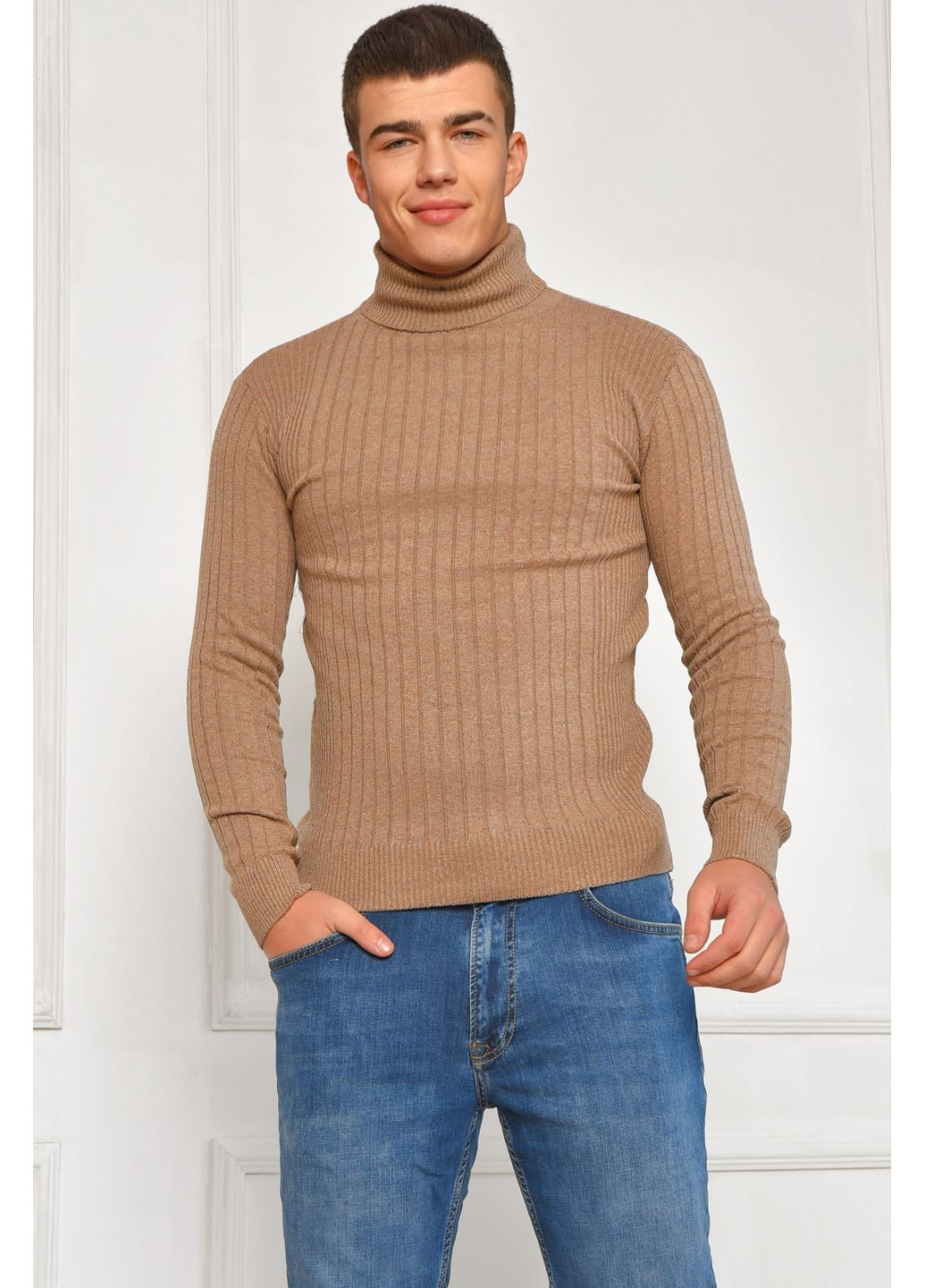 Гольф чоловічий однотонний акрил темно-бежевого кольору Let's Shop (366196429)