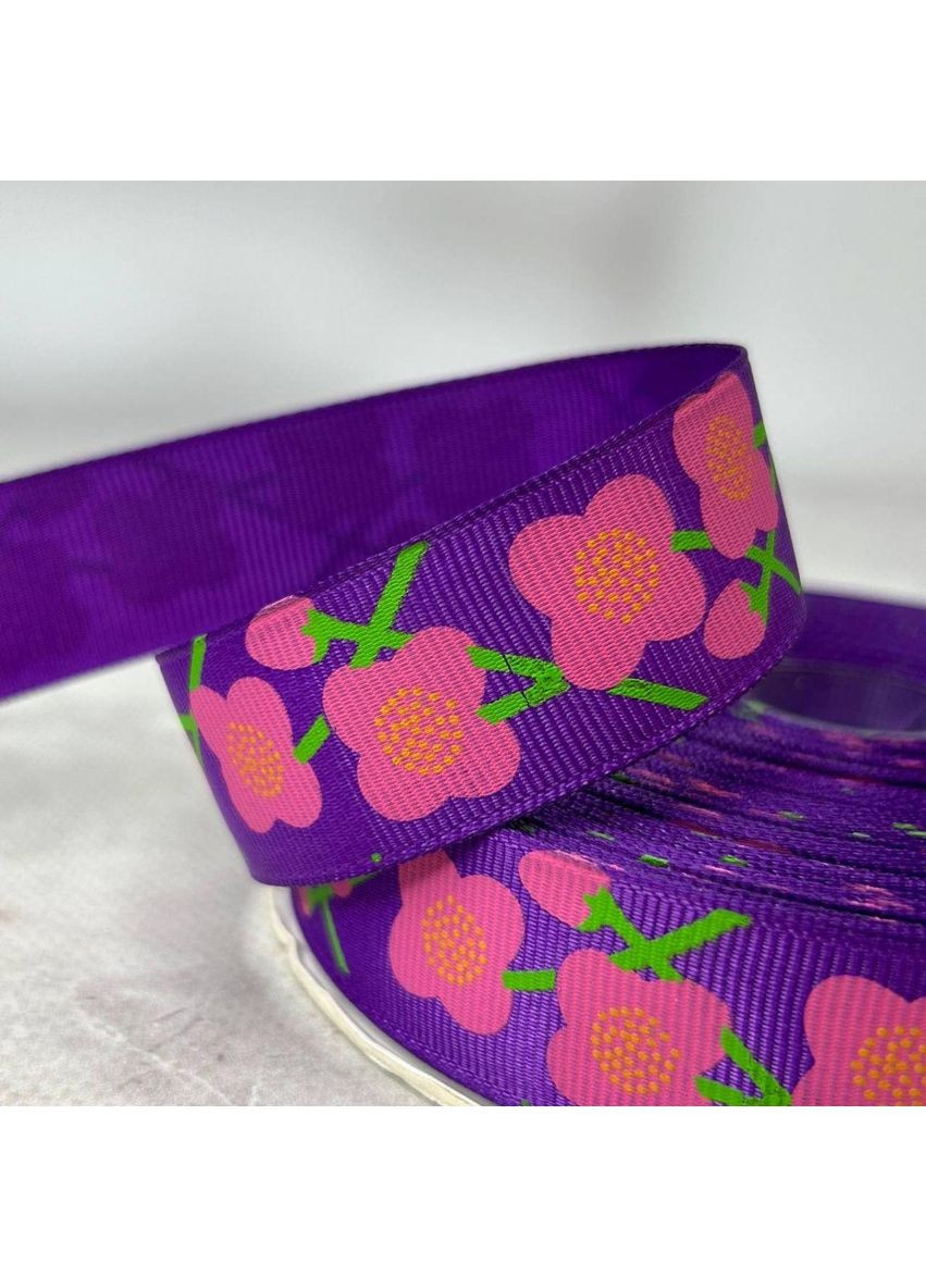 2,5 см Стрічка репсова з принтом на відріз - #742/3 фіолетовий Plus-plus (353393109)