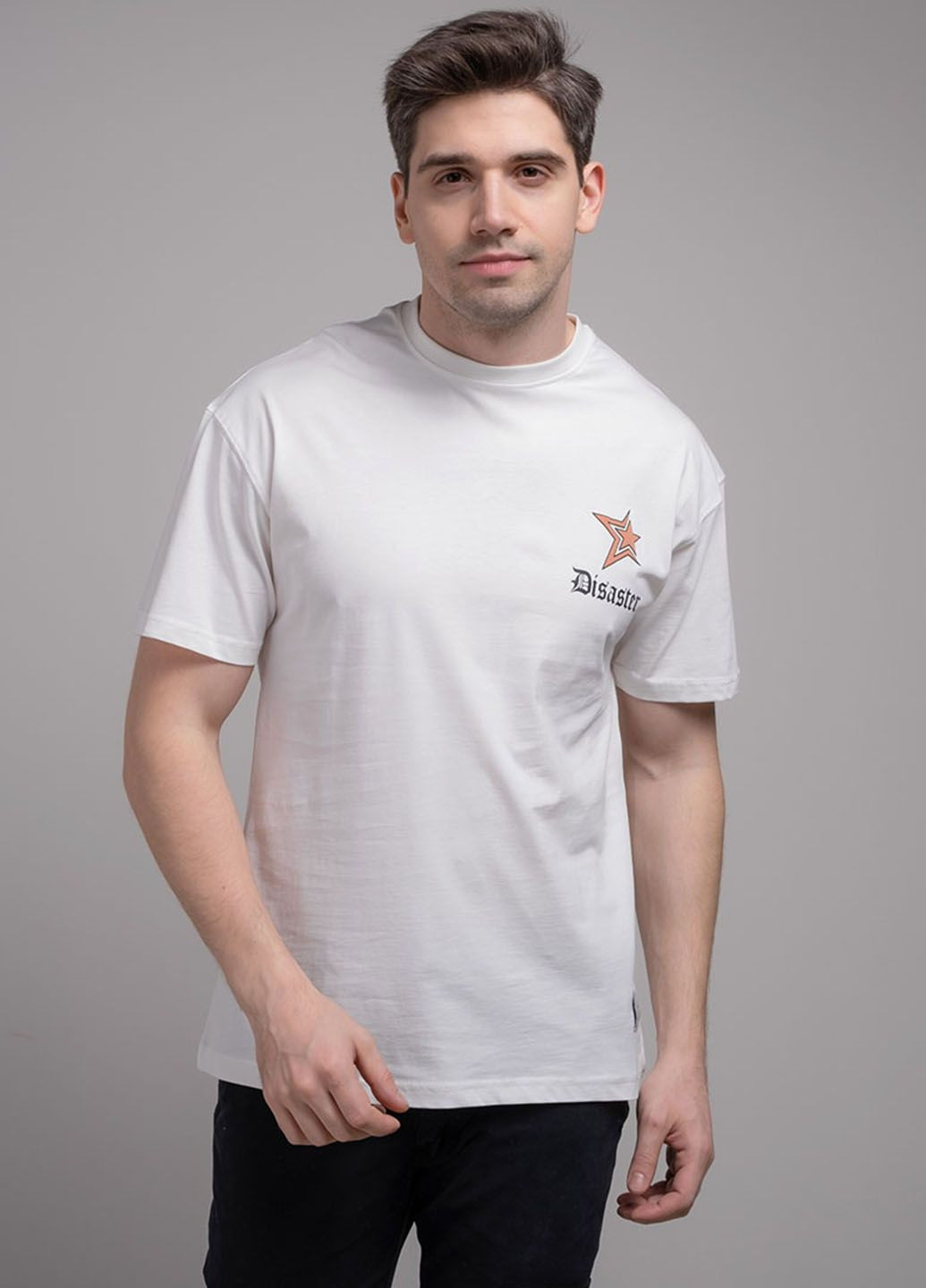 Біла футболка чоловіча з принтом "disaster" біла 341816 Power