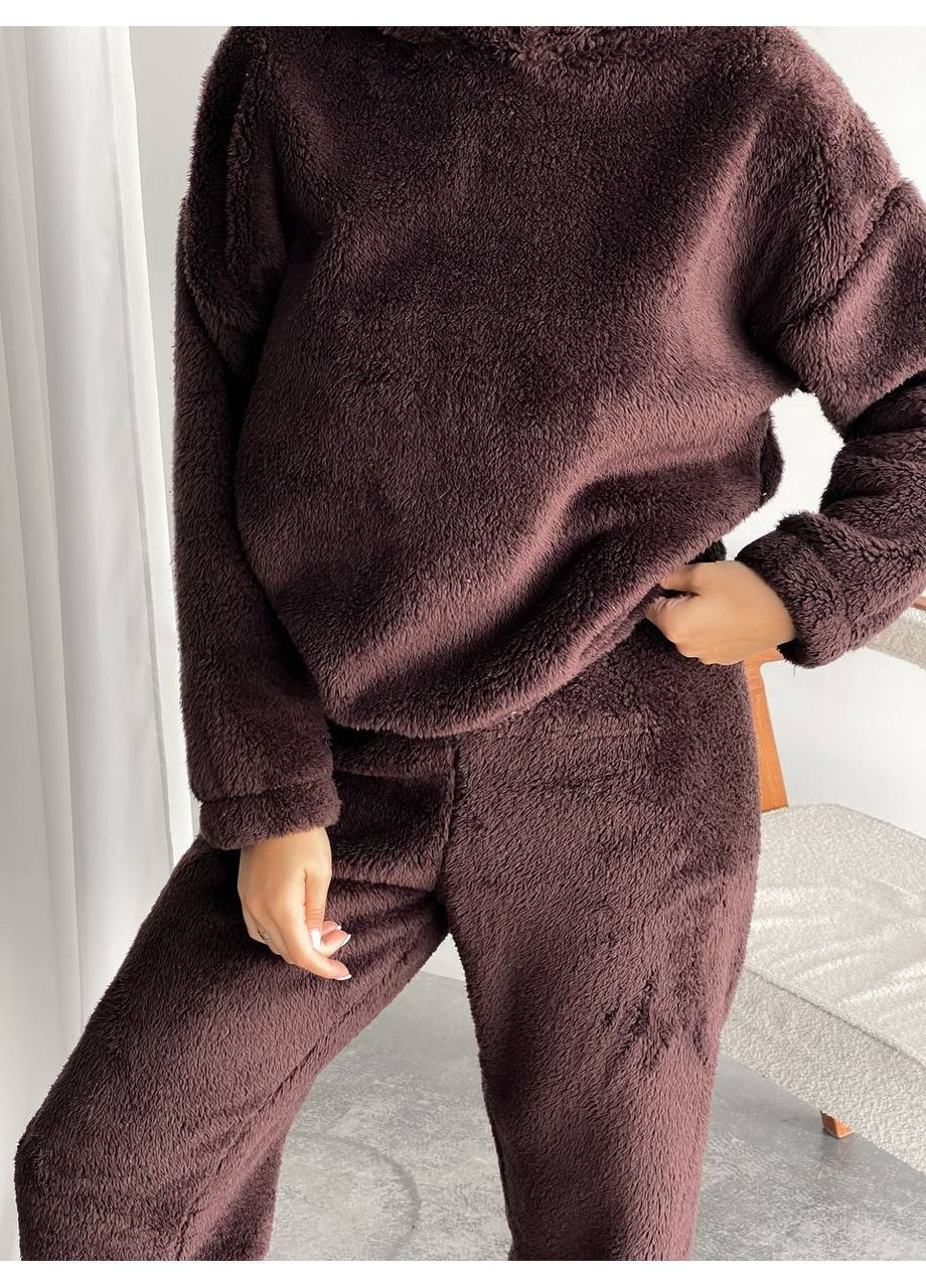 Темно-коричнева жіночий махровий домашній костюм Osoblyva