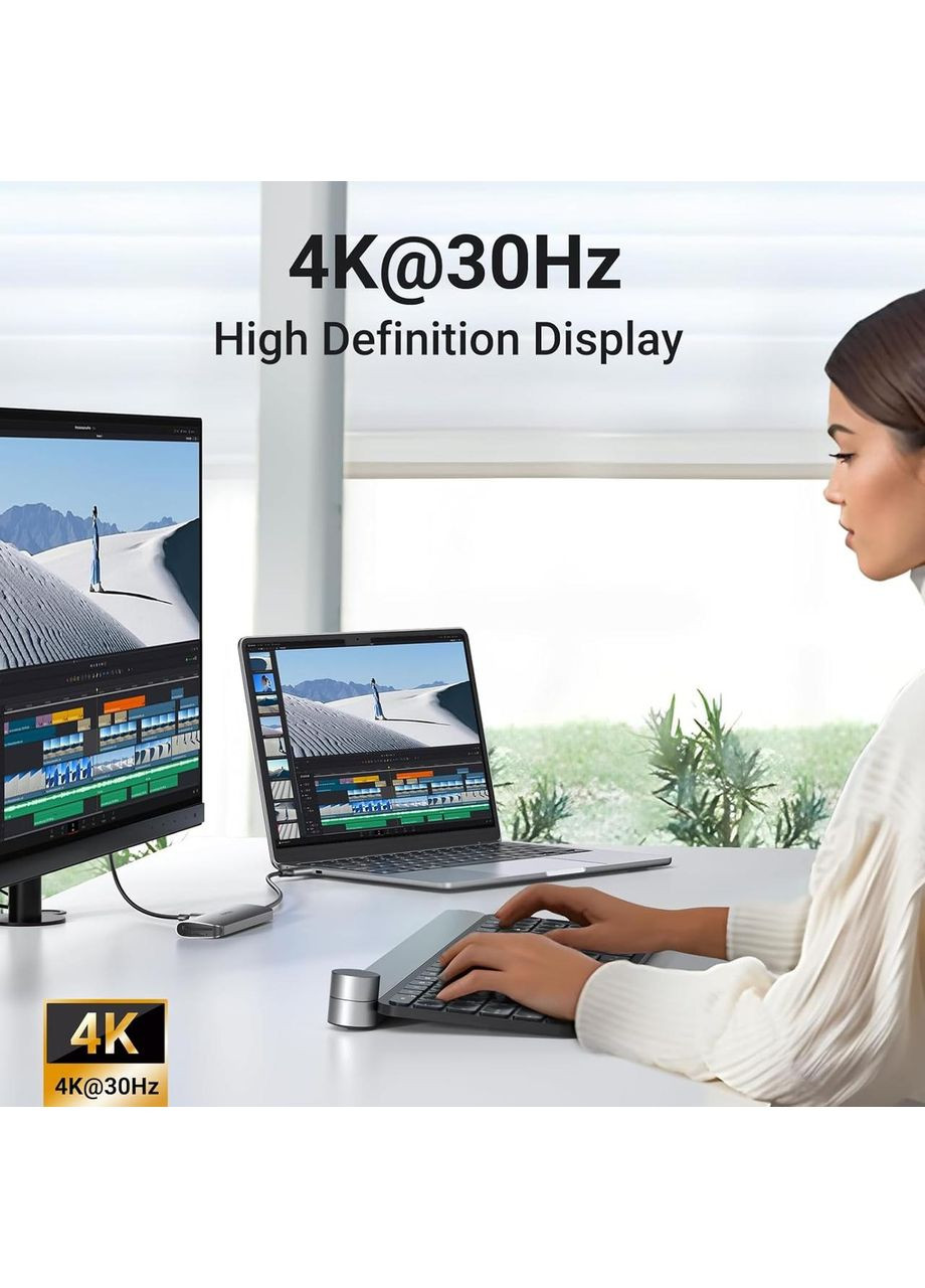 Адаптер хаб док-станция CM195 USB Type-C HDMI 4K 30Hz SD/TF Card USB 3.0x4 (15214) Ugreen (364462144)