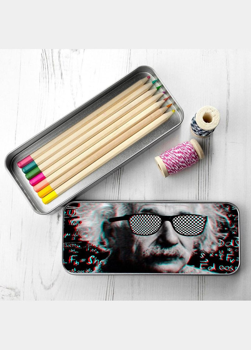 Пенал шкільний для хлопчика та дівчинки металевий енштейн 7*18 см Silver No Brand (309154728)