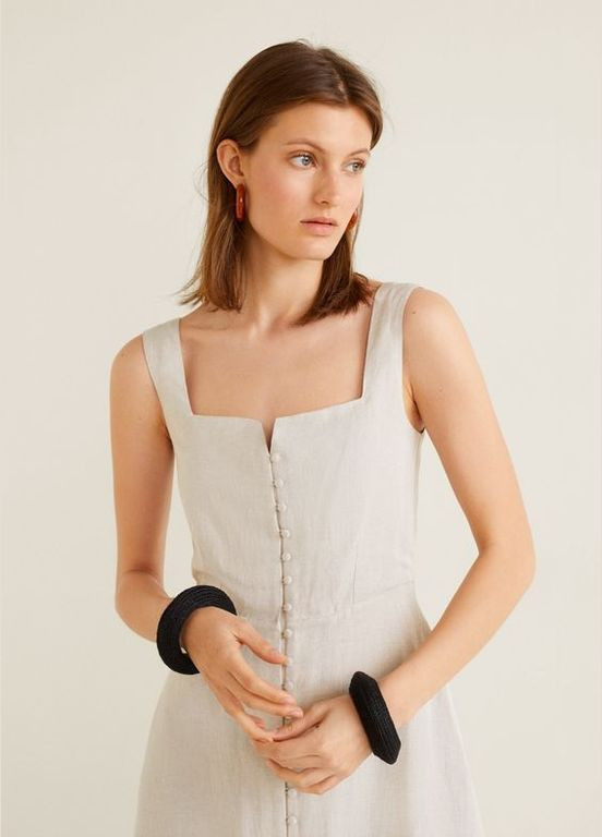 Светло-серое повседневный, кэжуал, коктейльное, вечернее миди-платье с пуговицами Mango