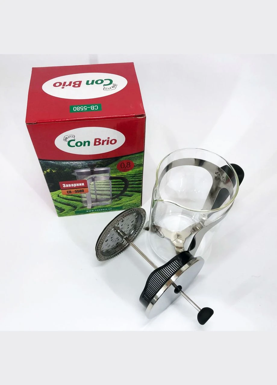 Френч-пресс Con Brio CB-5580 0.8 л, Стильный стеклянный заварочный чайник, Заварной стеклянный чайник No Brand (385272574)