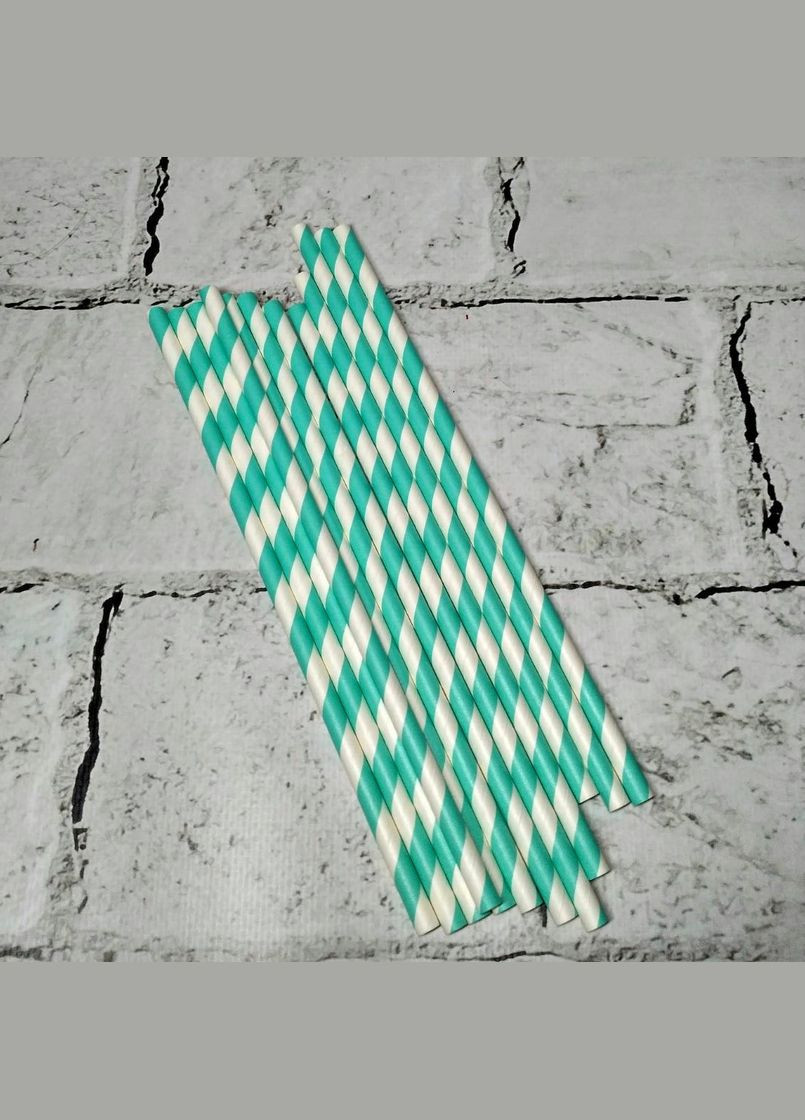 Трубочки паперові Смужка 12 шт Білий з бірюзовим No Brand (330644250)
