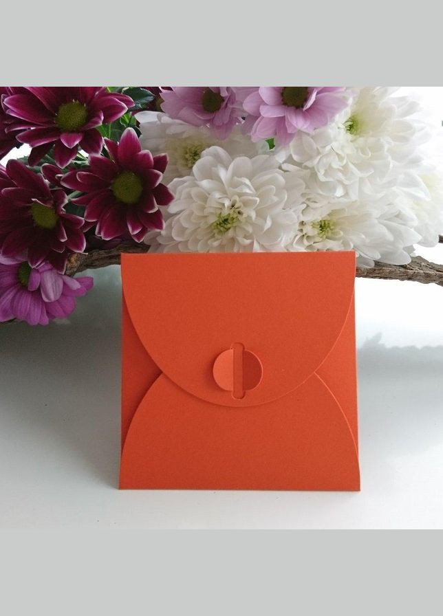 Подарунковий конверт 100х100 мм з кольорового дизайнерського картону Помаранчевий No Brand (326063808)