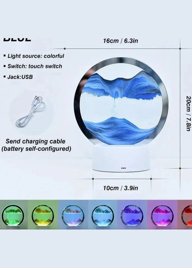 Настольная лампа песочные горы 3D ночник с USB, RGB и подставкой, движущиеся песочные часы. No Brand W_2029246141 (302394459)