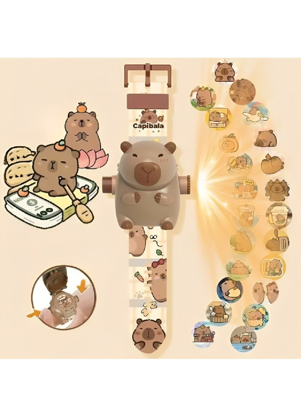 Детские наручные электронные пластиковые проекционные часы с капибарой для детей мальчиков девочек 24 картинки (481650-Prob) Unbranded (364630299)