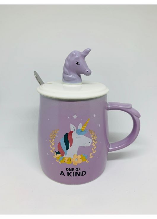 Кухоль Єдиноріг бузковий керамічний 350 мл з кришкою та ложкою ProDobro (365442770)