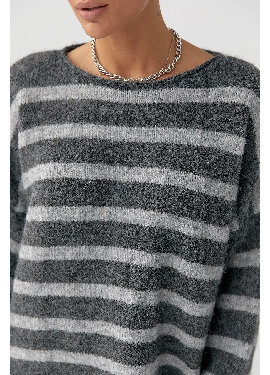 Теплая вязаная кофта oversize в полоску - коричневый цвет Lurex (364967739)