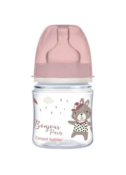 Пляшечка для годування Canpol Babies Bonjour Paris з широким отвором 120 мл Рожева (268139611)