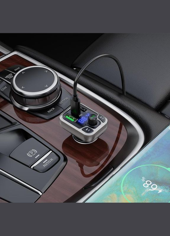 Автомобильное зарядное устройство + FM трансмиттер BC38 Flash Energy QC3.0 18W + USB-C PD 20W Black Borofone (324234123)