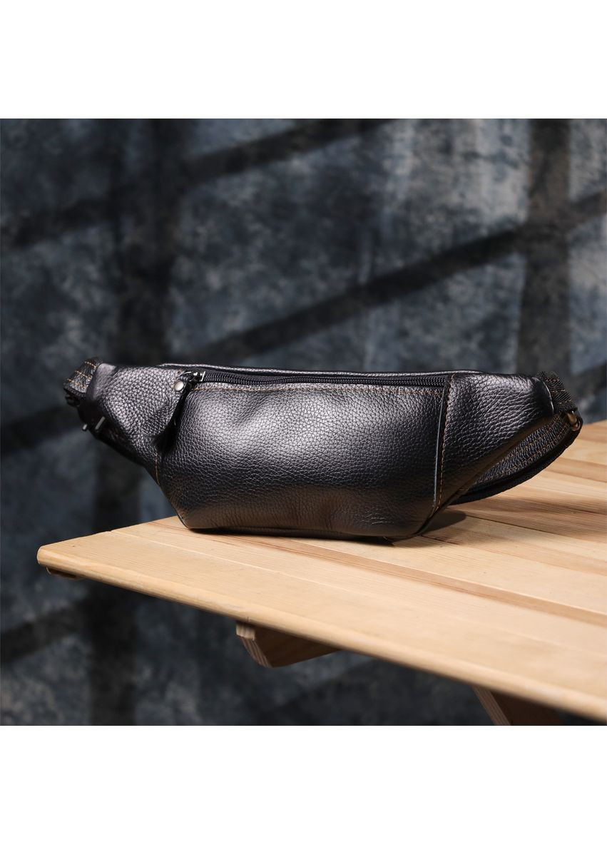 Бананка для чоловіків з натуральної зернистої шкіри чорна34×12×4 см 23127 Shvigel (362417691)