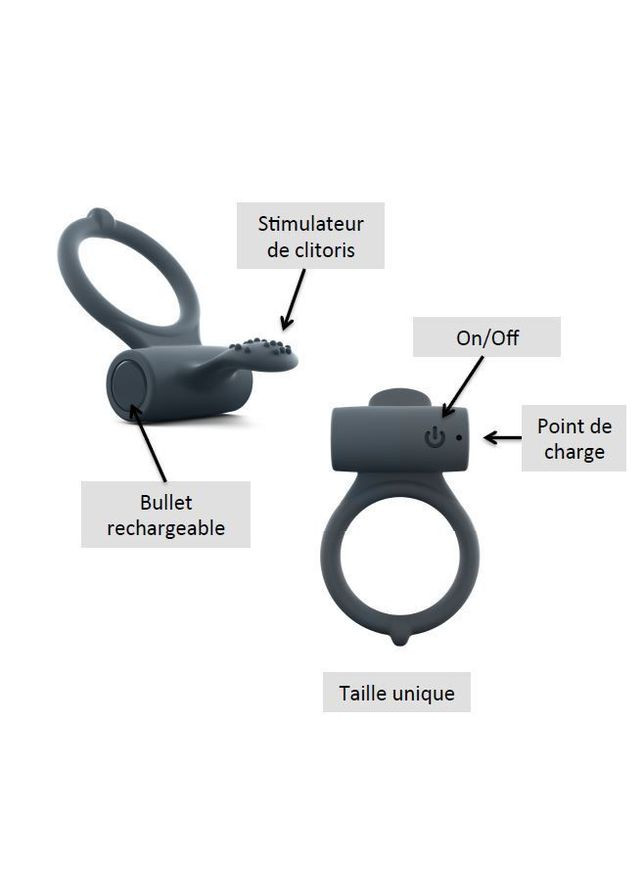Ерекційне кільце Power Clit Plus з вібрацією, перезаряджається, з язичком та щіточкою Dorcel (297587736)