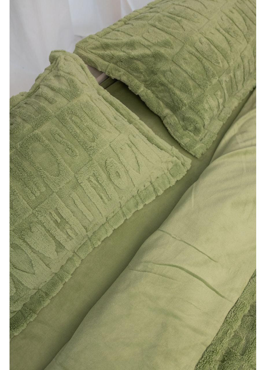 Постільна білизна з резинкою Зелений, плюш Двухспальний розмір, наволочки 50/70 No Brand (364219951)