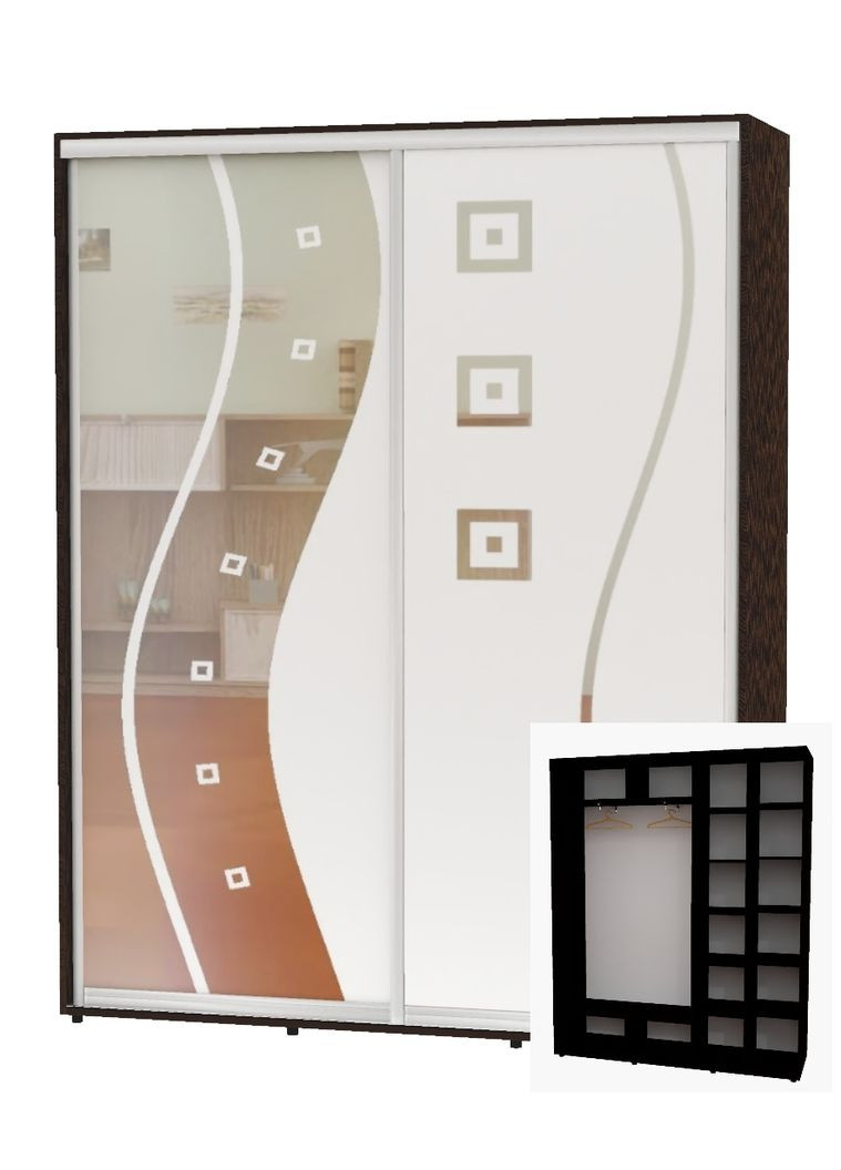 Шафа-купе дводверна 200*45*240 Венге магія Дзеркало з піскострумним малюнком Алекса (360473012)