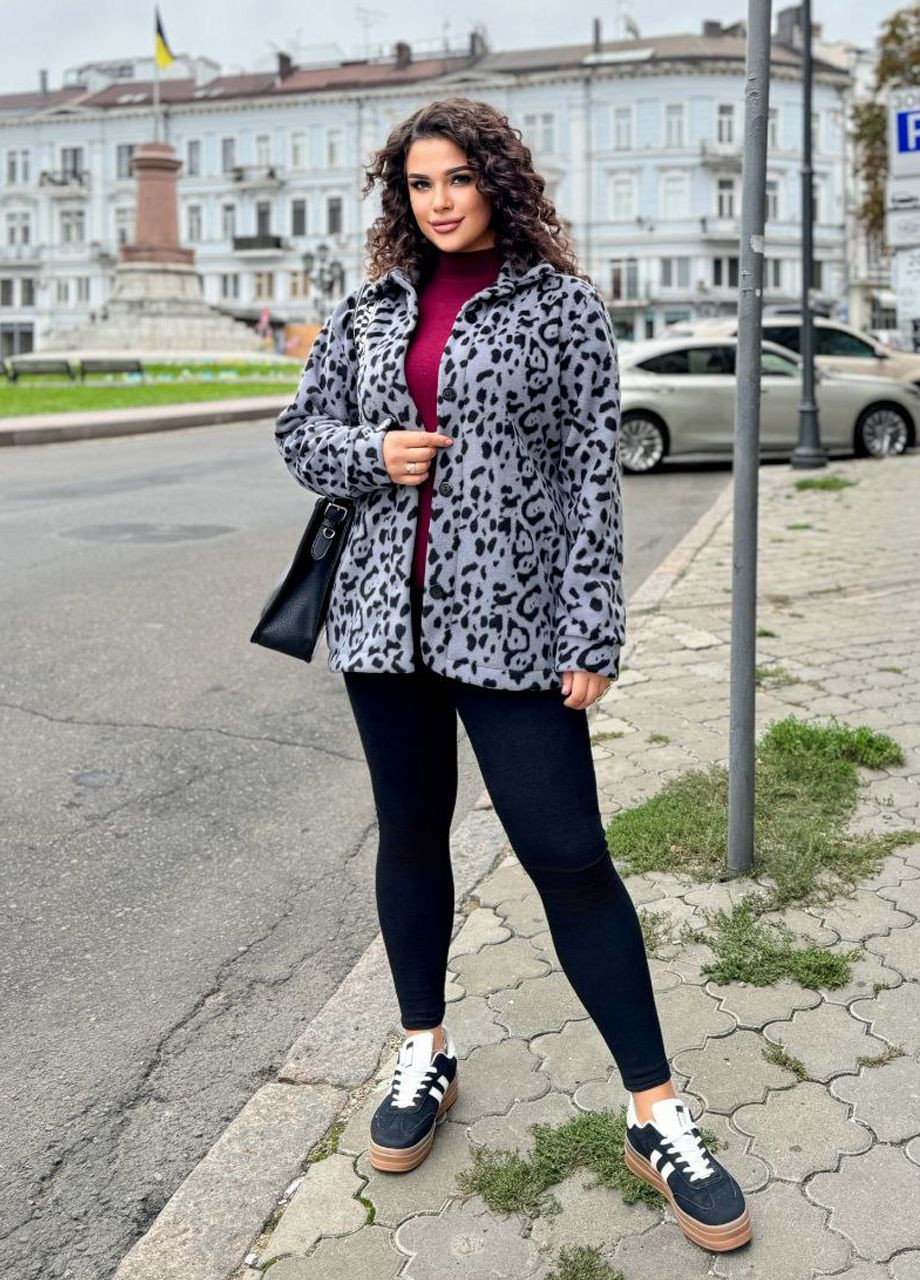 Серая повседневный, кэжуал рубашка леопардовый Modena с длинным рукавом