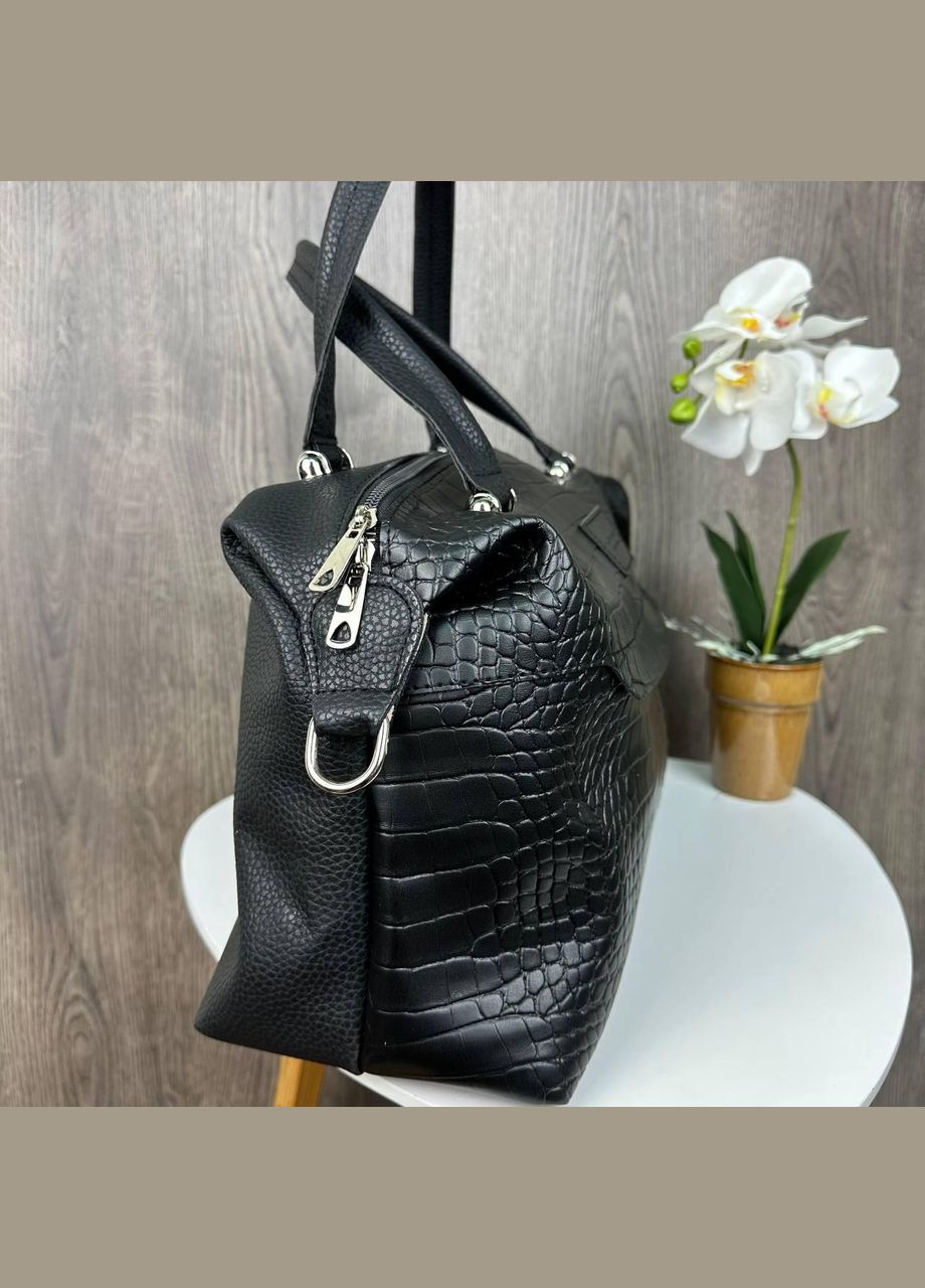 Жіноча міська сумка зміїна крокодил під рептилію Чорна матова No Brand (298996947)
