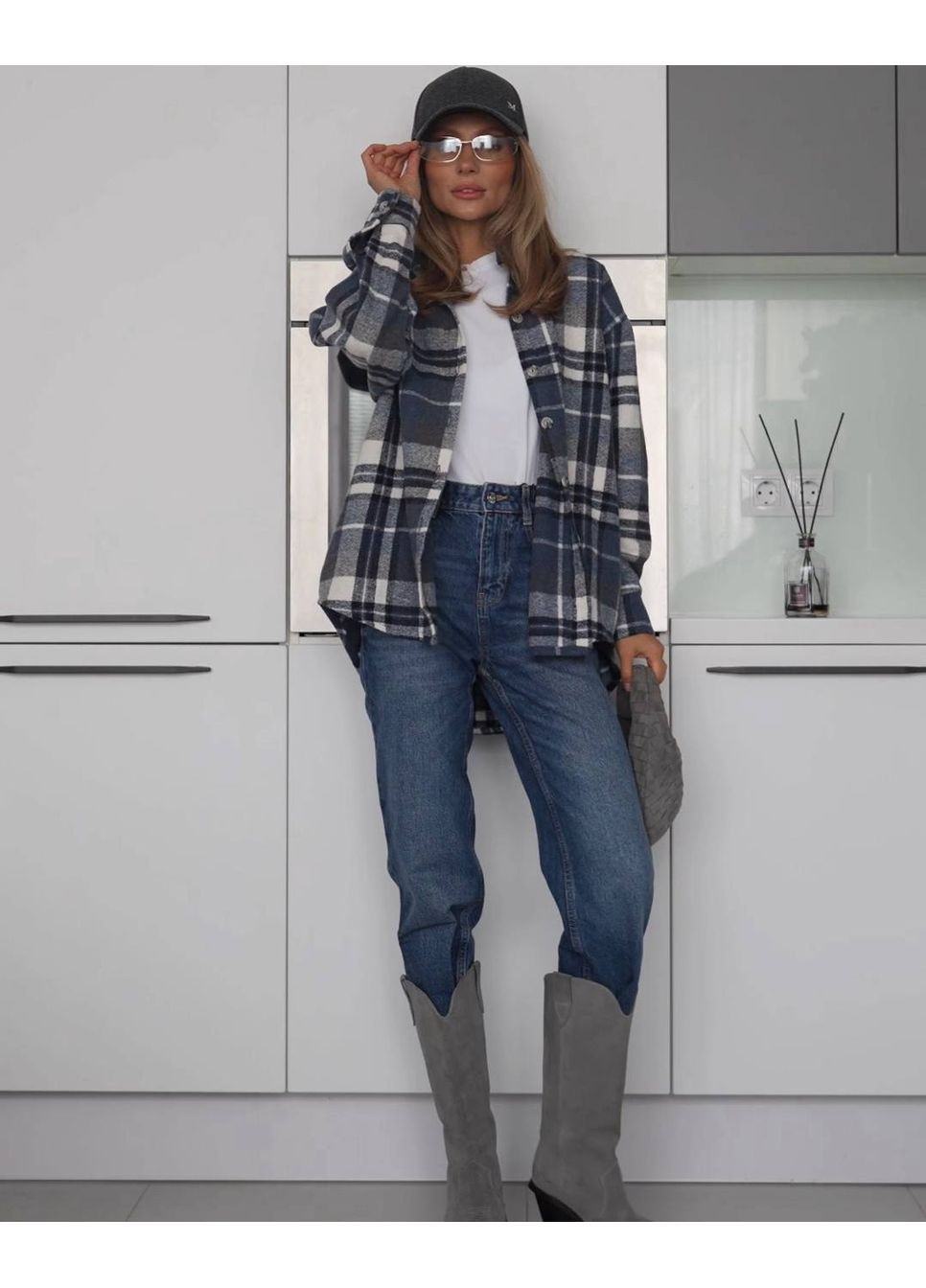 Синяя повседневный рубашка в клетку Гермес с длинным рукавом