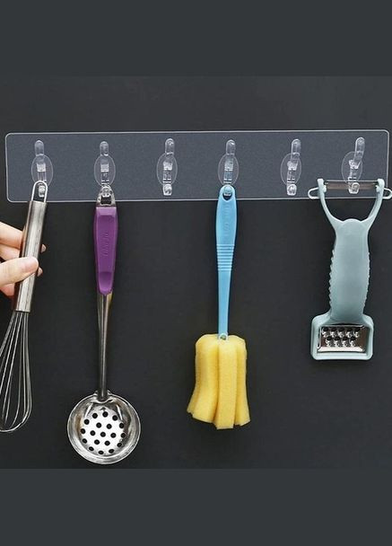 Вешалка самоклеящаяся настенная на 6 крючков, крючки для ванной комнаты и кухни прозрачный (GT050857) HOM (333707582)