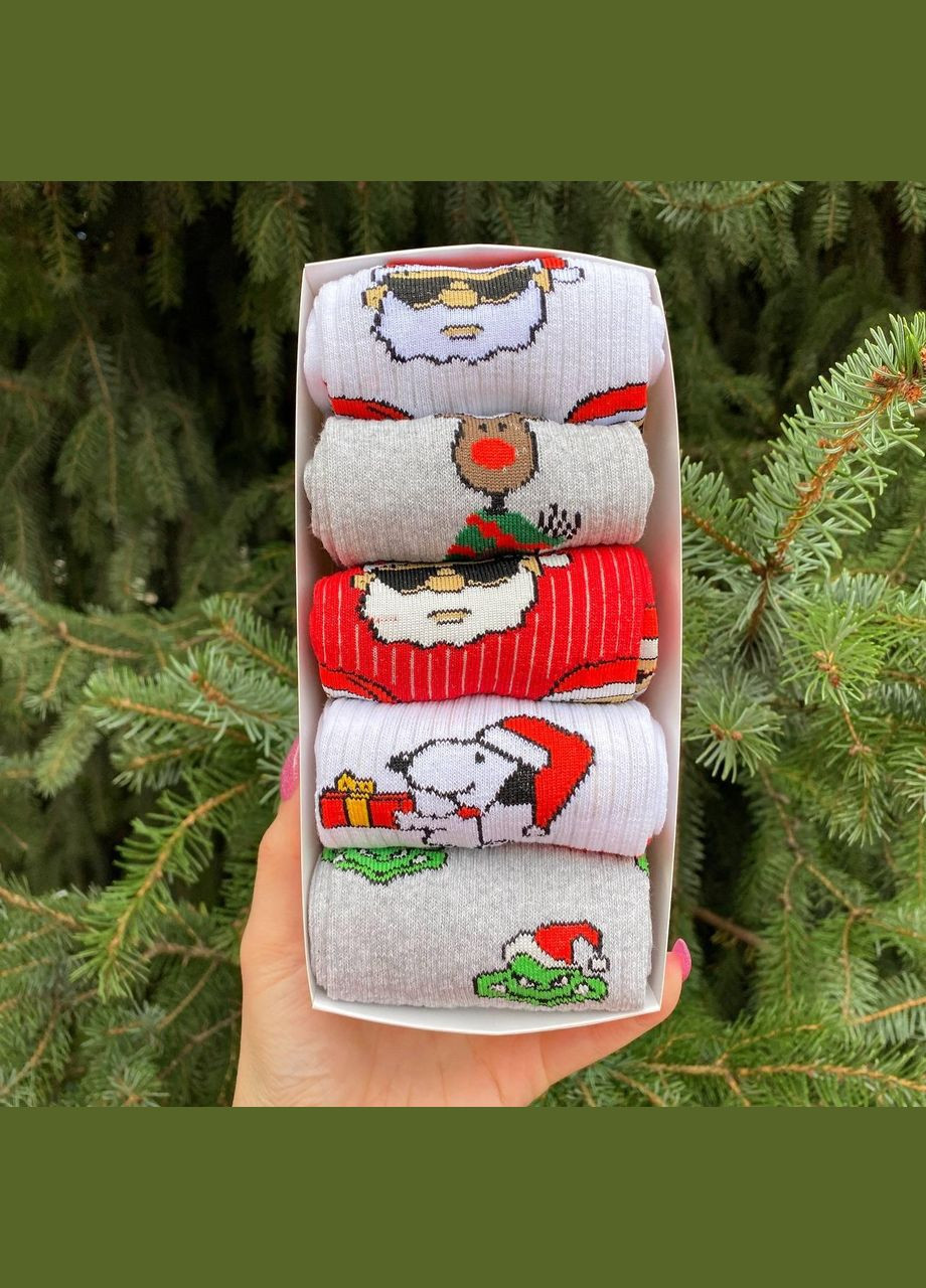 Комбинированные бокс мужских новогодних носков 40-45 на 5 пар в подарочной коробке Vakko (306515810)