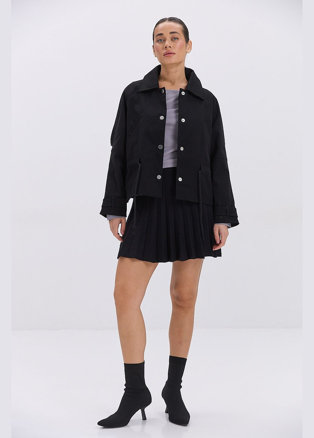 Жіноча котонова вітровка бежева з куліскою на талії Arjen (324392963}