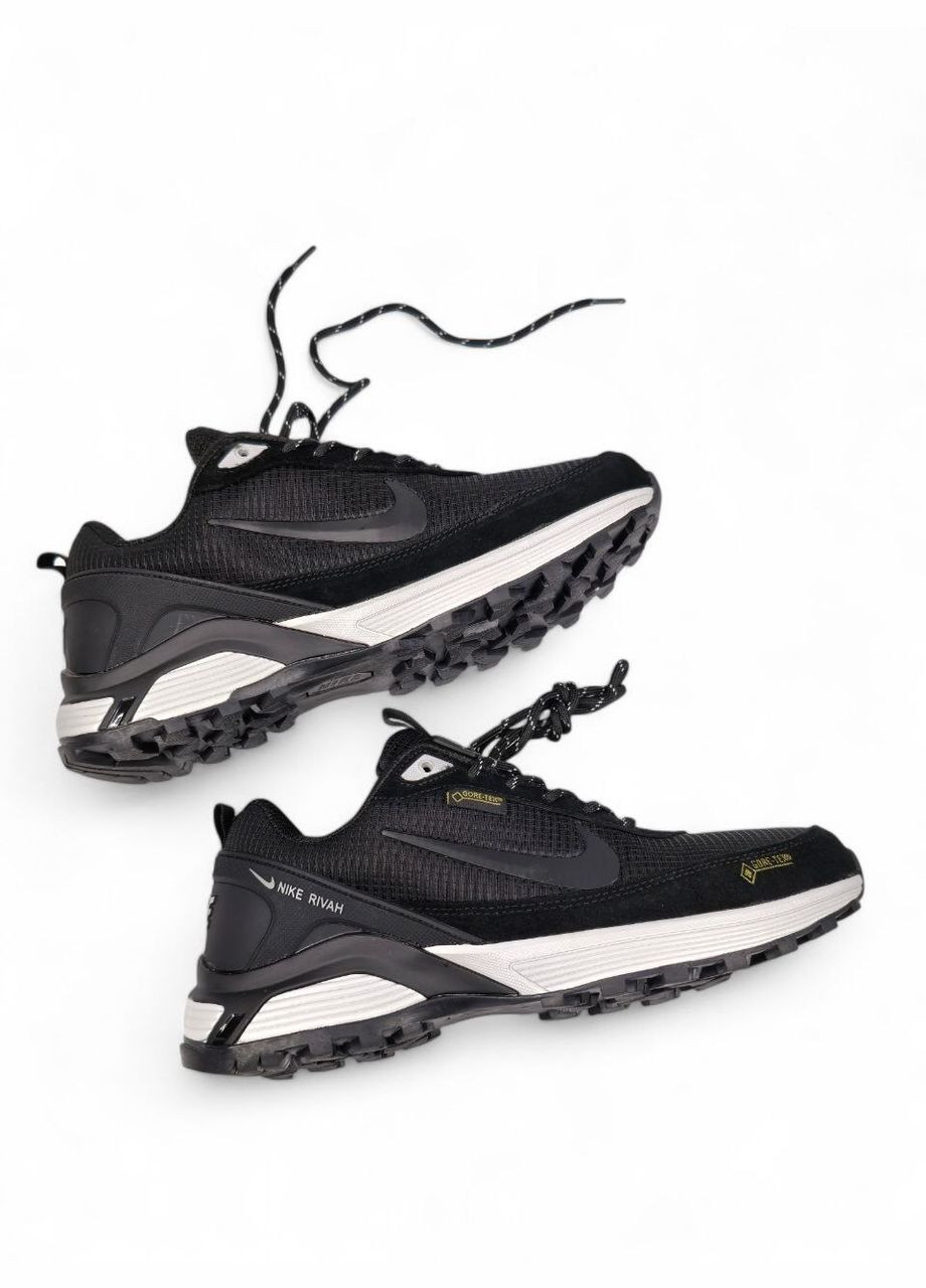 Черные зимние кроссовки зимние мужские nike rivah winter gore-tex black white fur | найк ривах черные белые с мехом No Brand