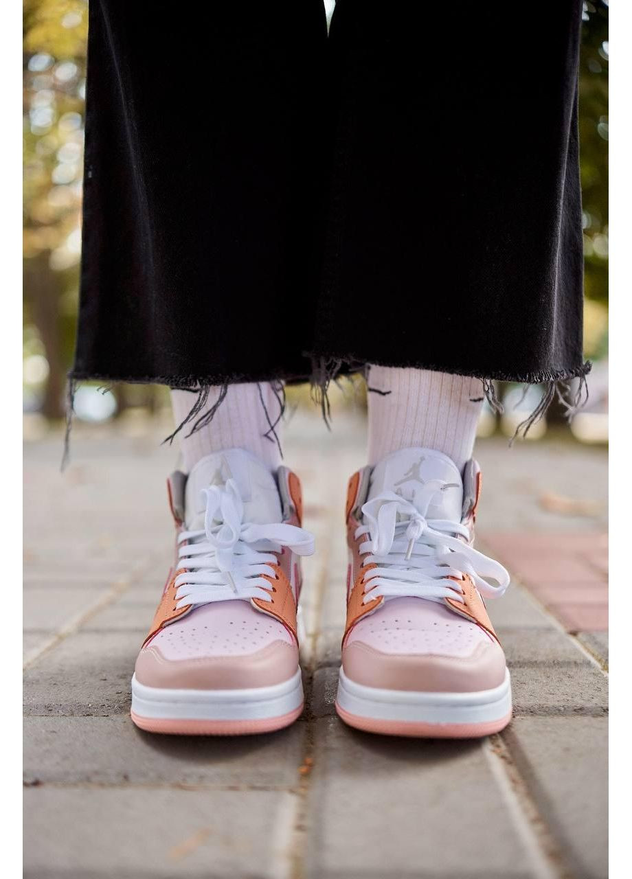 Бежевые демисезонные кроссовки мужские nike air jordan 1 retro orange white beige найк аир джордан No Brand