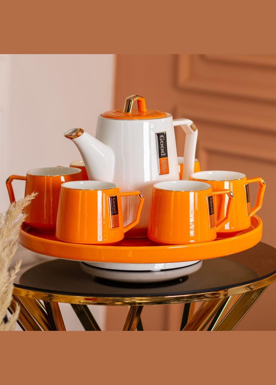 Чайний сервіз на 6 персон із керамічною підставкою Orange Yiwu (318315071)