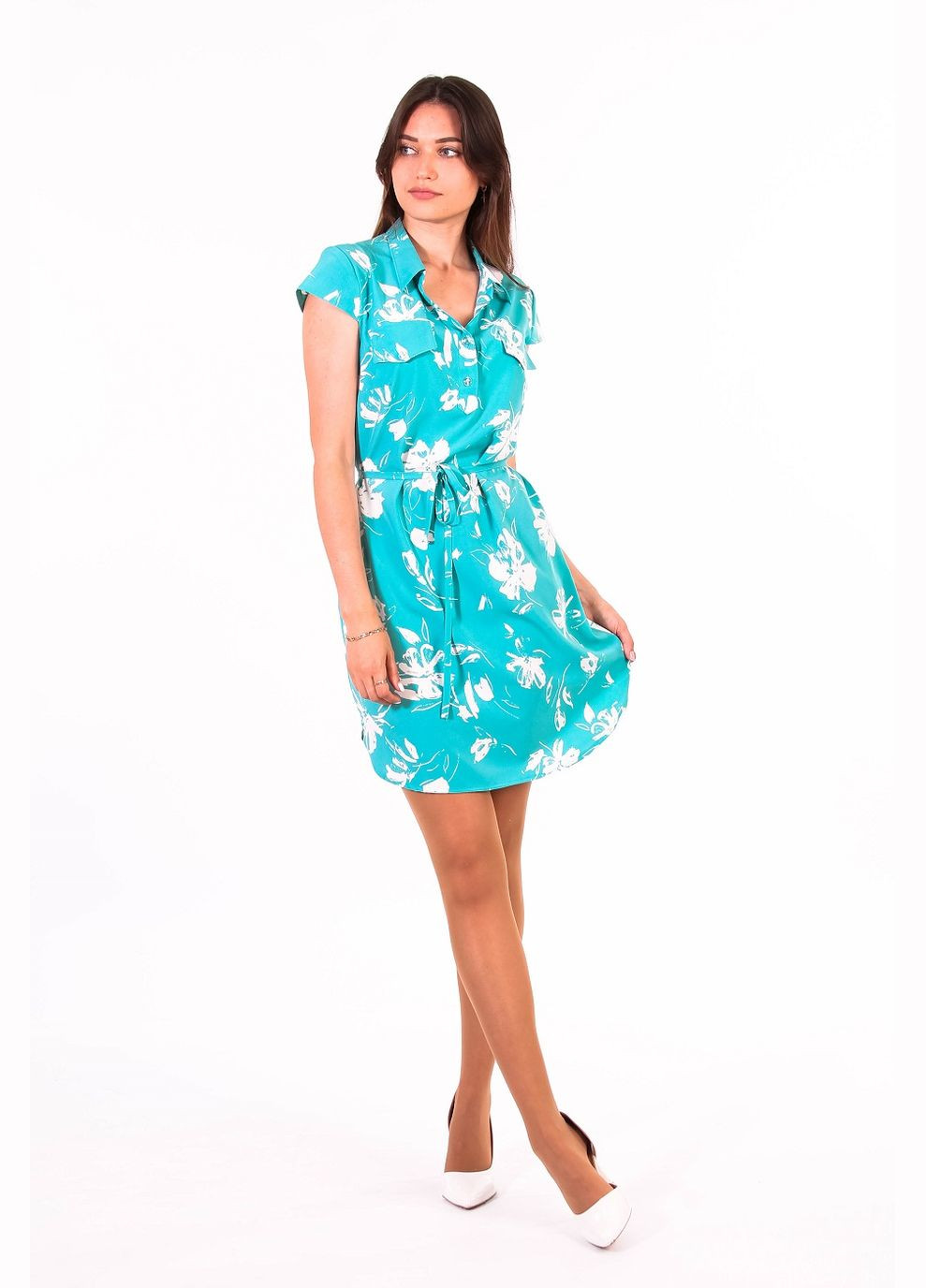 Бирюзовое кэжуал платье летнее женское 004 мак молочный софт бирюзовое Актуаль с цветочным принтом