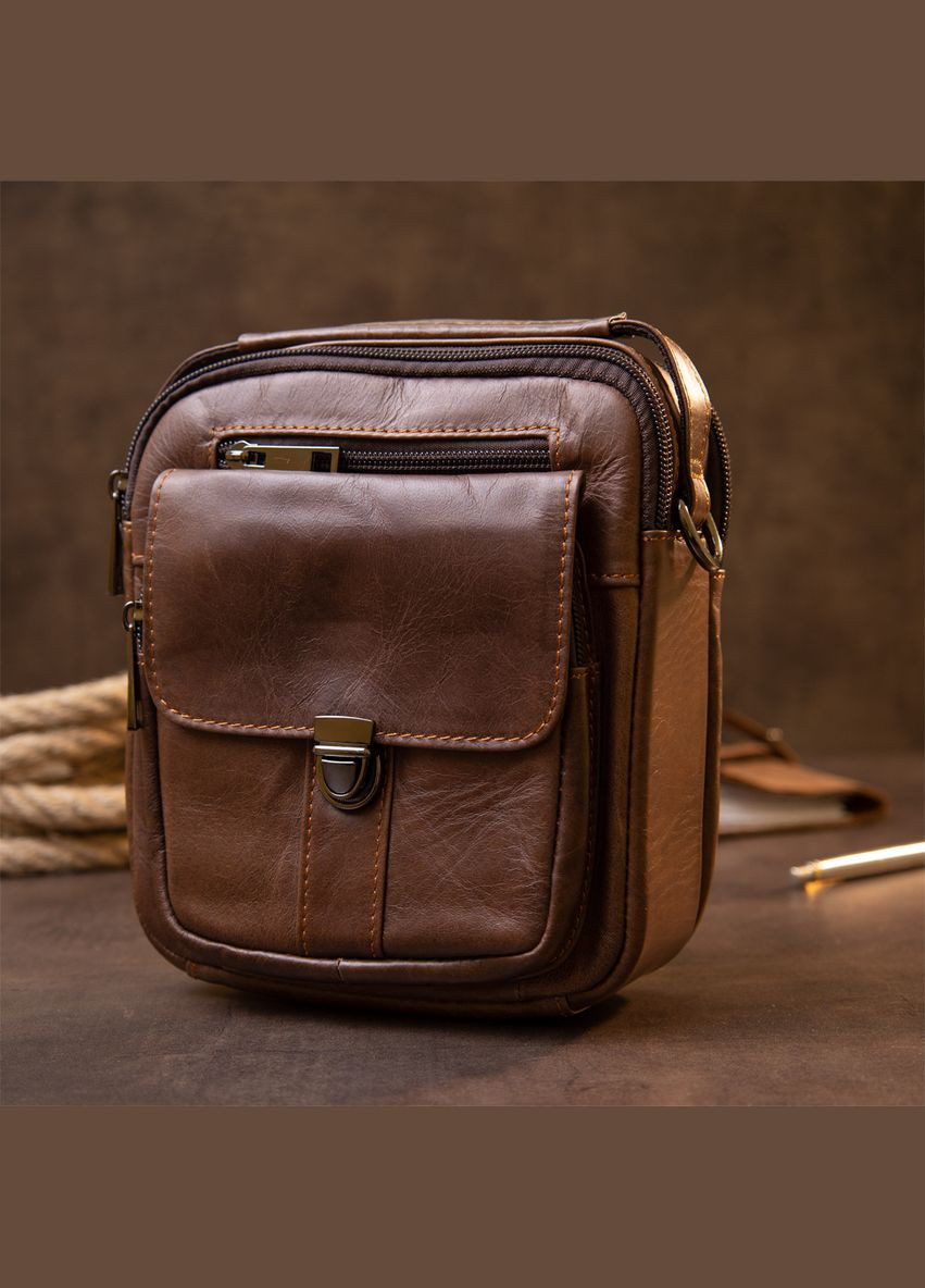 Сумка мужская через плечо кожаная на два отделения 20396 Коричневый Vintage (302008232)