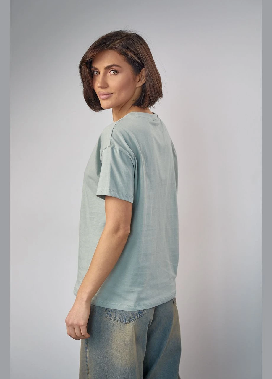 Трикотажна футболка з ведмедиком - хакі Lurex - (278400572)