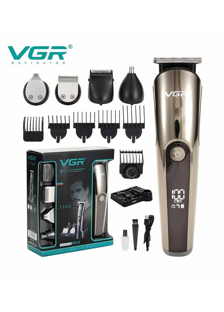 Стайлер V-107 для стрижки волосся голови, бороди, вусів, носа та вух з десятьма змінними насадками (5024744) VGR (370674183)
