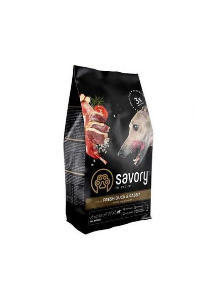 Сухий корм для собак усіх порід, зі свіжою качкою й кроликом, 3 кг Savory (362586358)