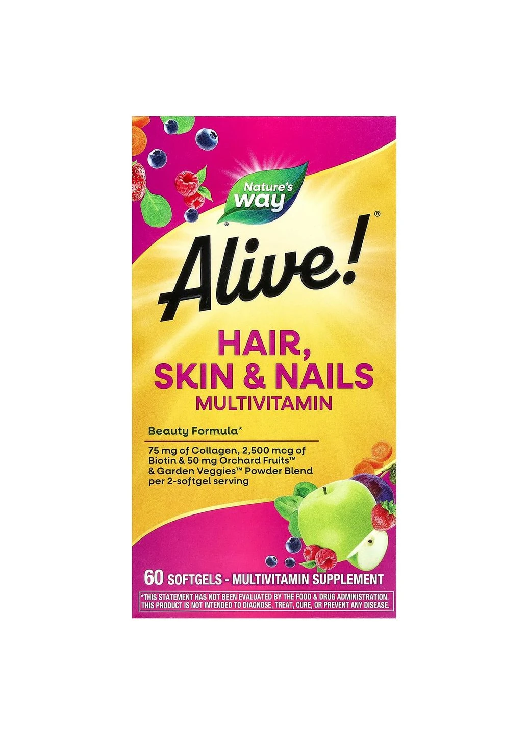 Мультивітаміни для волосся, шкіри та нігтів Nature's Way Alive! 60 гелевих капсул полуниця No Brand Alive! (402067059)