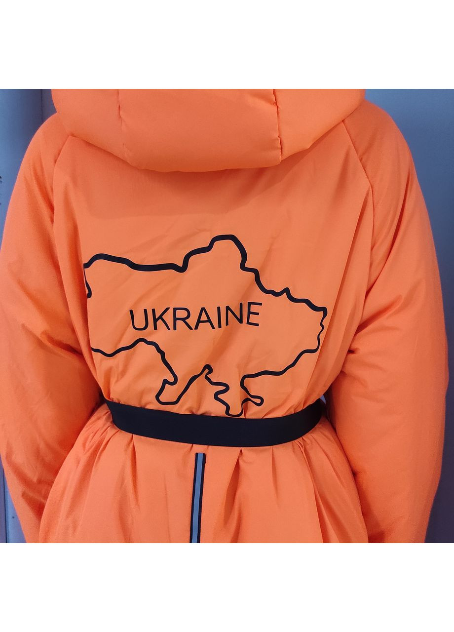 Помаранчева зимня пуховик жіночий довгий з капюшоном замок мапа україни м No Brand