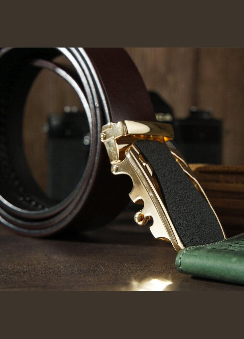 Ремінь чоловічий з золотистою пряжкою автомат 20323 Коричневий Vintage (329149959)