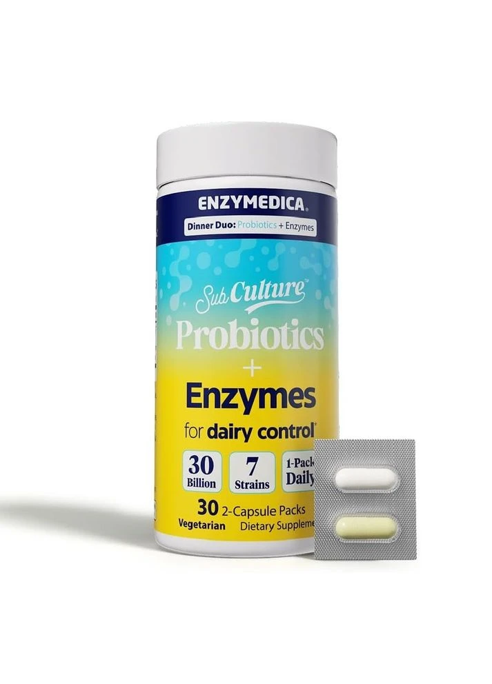 Пробіотики з ферментами для перетравлення молочних продуктів, Probiotics and Enzymes for Dairy Control,, 30 вегетаріанських Enzymedica (402644193)