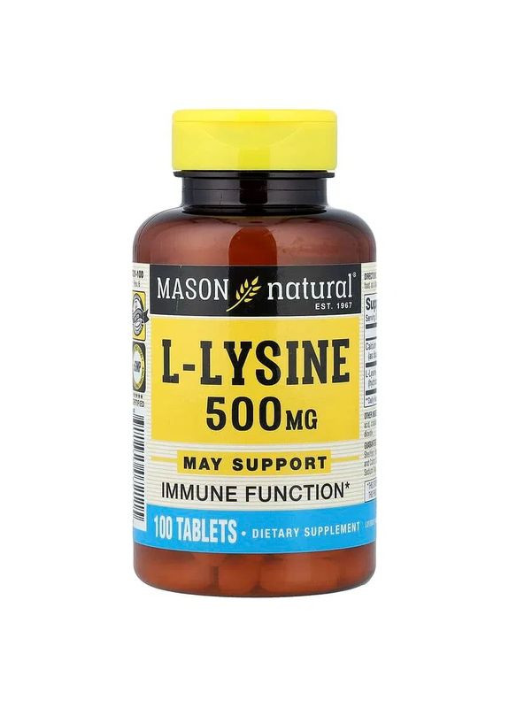L-лізин 500 мг, L-Lysine,, 100 таблеток Mason Natural (370188659)