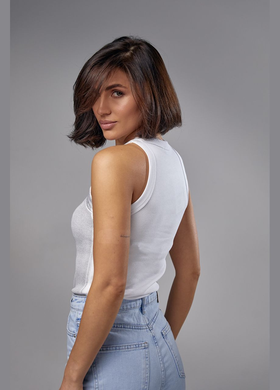 Трикотажна майка в рубчик з блискучим напиленням спереду Liton — 296469672