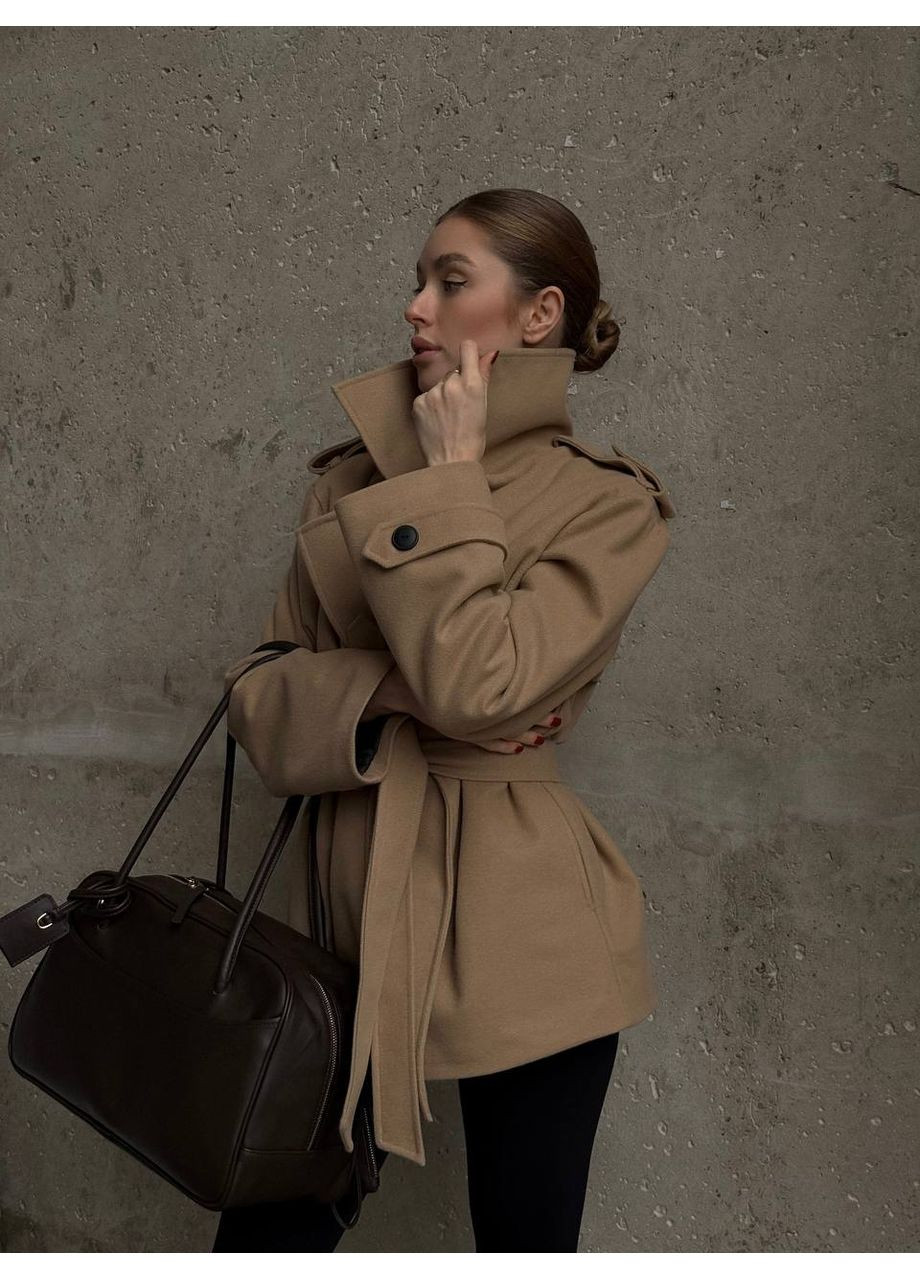 Бежевое демисезонное Утепленное кашемировое пальто на запах с отложным воротником и карманами — ЗАМЕР В ОПИСАНИИ DK/DL Мода без кордонів