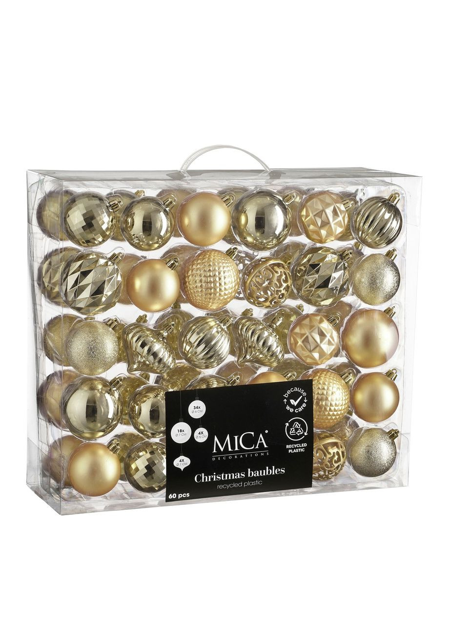 Елочные пластиковые шары и украшения компл. 60 шт, Ø 7/6 см, шампань MICA Decorations (369144809)