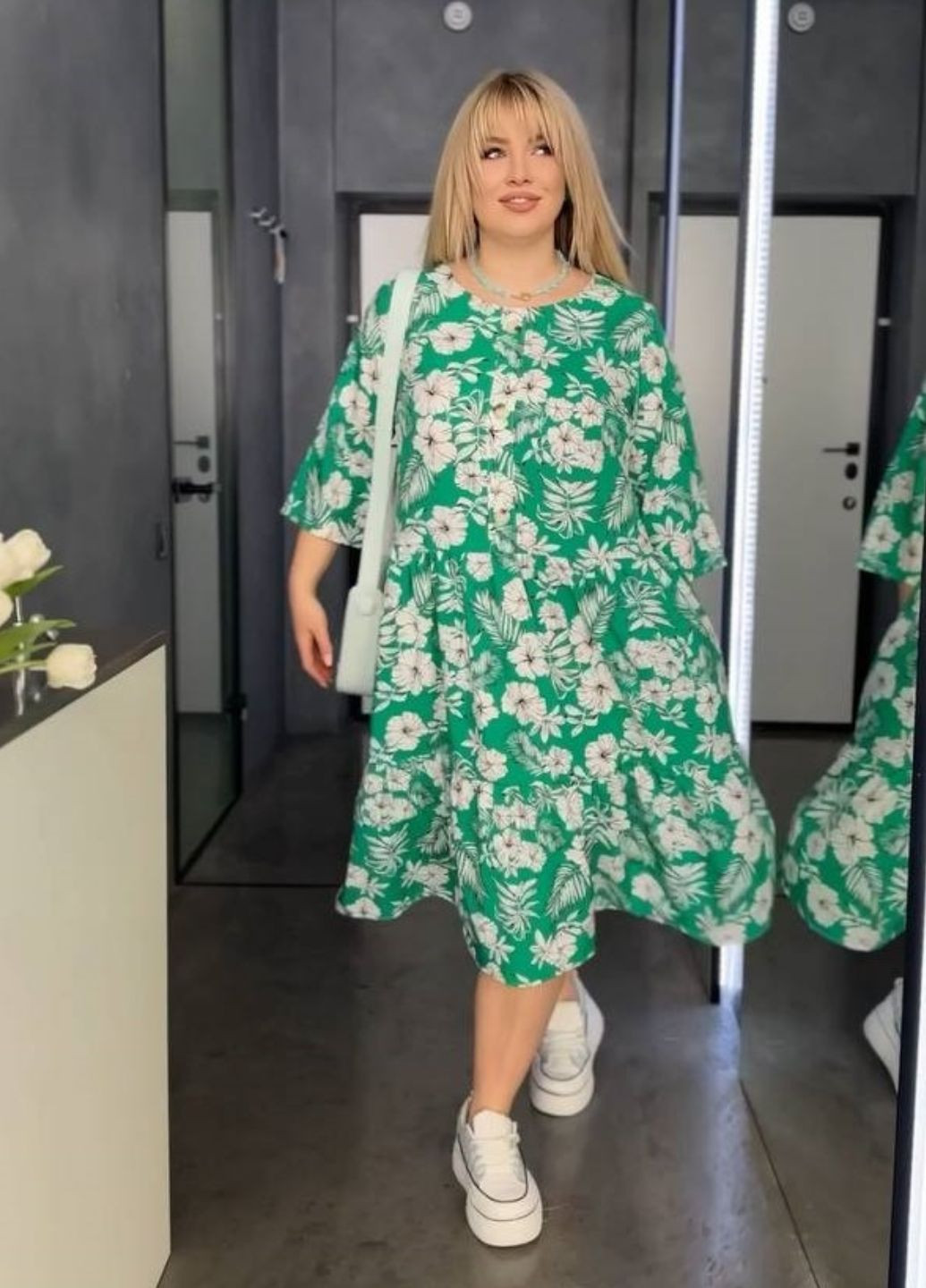 Зелена повсякденний літня міді сукня з квітковим візерунком No Brand з квітковим принтом