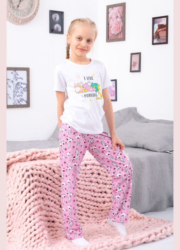 Розовая всесезон пижама для девочки футболка + брюки Носи своє