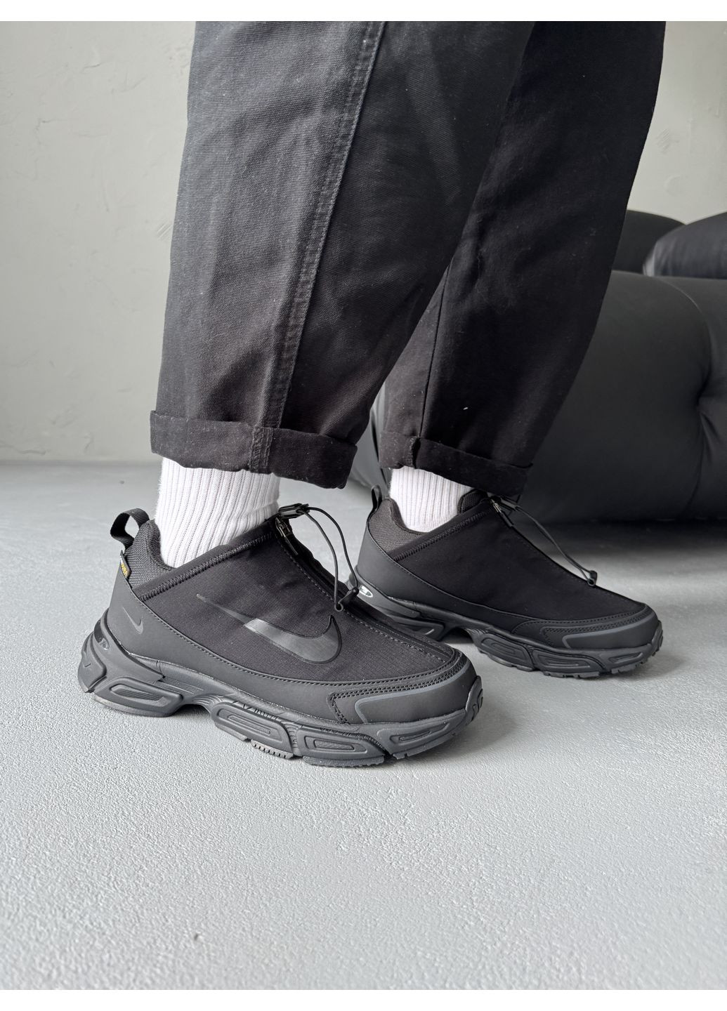 Черные демисезонные кроссовки мужские nike zoom pulse cordura black winter fur | найк зум пульс кордура черные No Brand