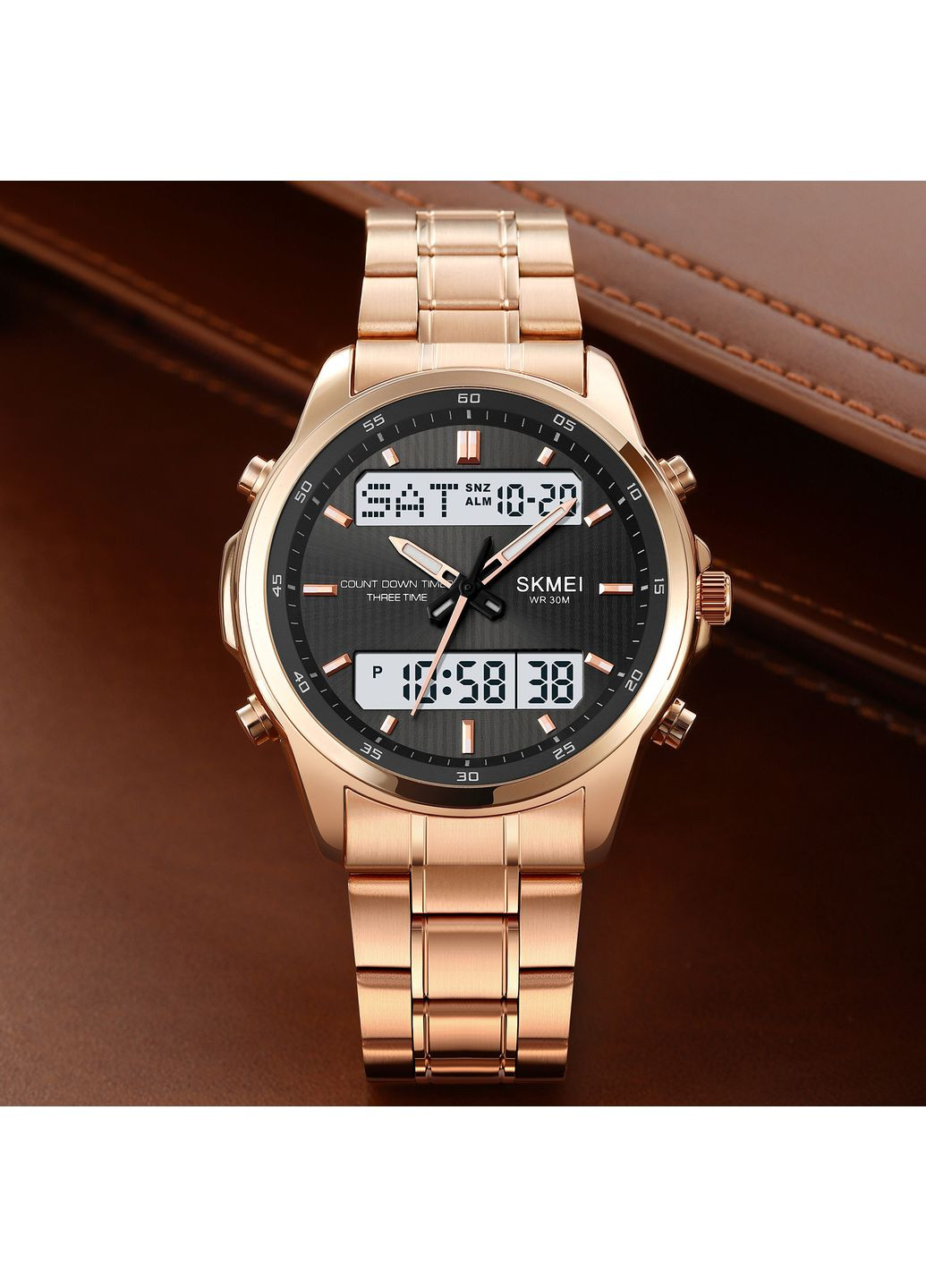 Часы 2049RGWT розовое золото мужские кварцевые с будильником и секундомером для повседневной носки ProDobro (367264224)