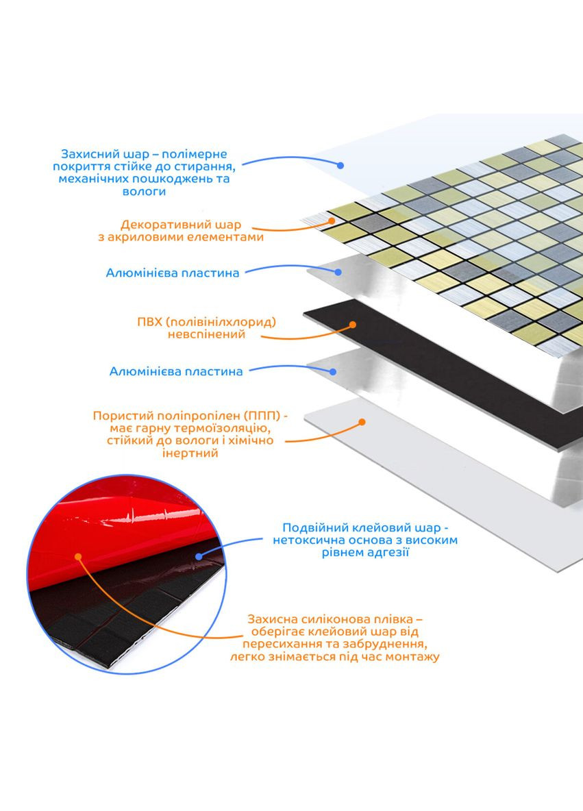 Самоклеющаяся алюминиевая плитка серебряная с золотом шахматы 300х300х3мм SW-00001827 (D) Sticker Wall (298400381)
