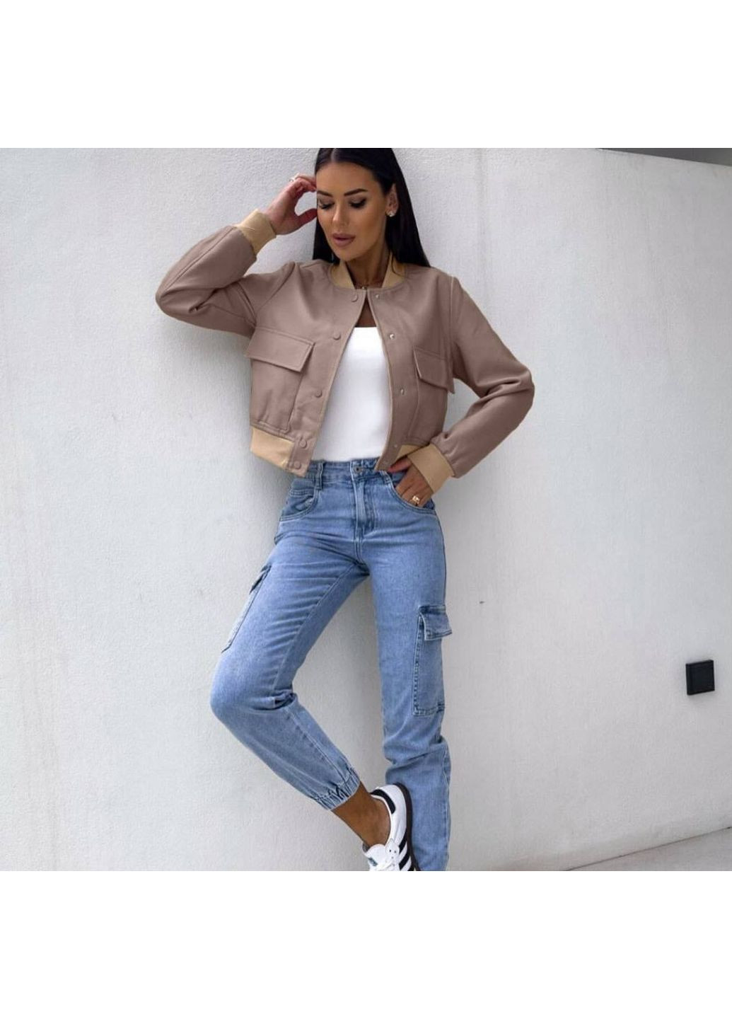 Жіночий бомбер з екошкіри FINO Mode на кнопках (351355608)